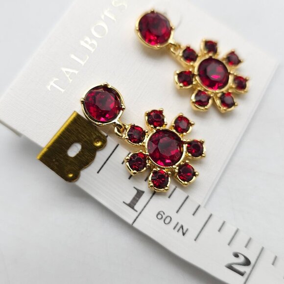 Talbots Red Crystal Flower Gold-Tone Drop Earrings - Picture 4 of 4